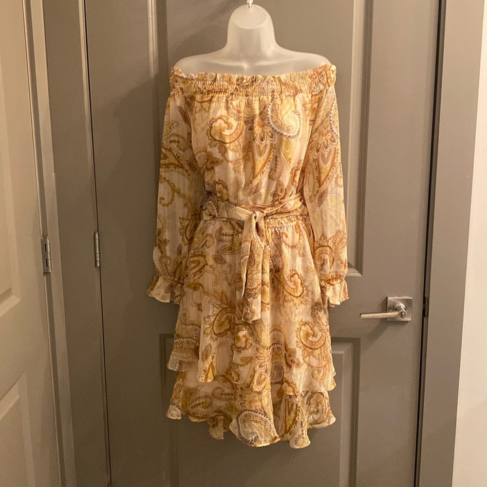 City Chic Tan Gold Orange Paisley Dress